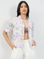 Women Spykar White Print Boxy Fit Shirt