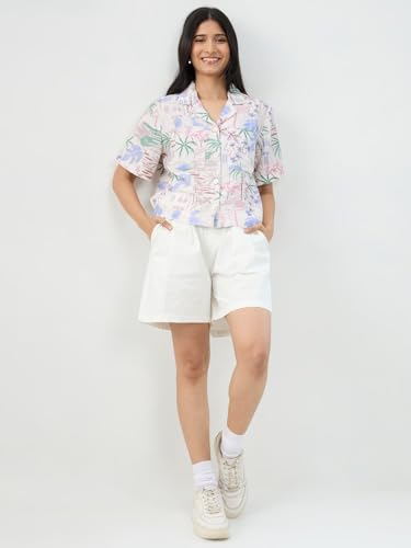 Women Spykar White Print Boxy Fit Shirt