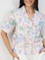 Women Spykar White Print Boxy Fit Shirt