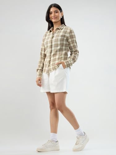 Women Spykar Green Check Regular Fit Shirt
