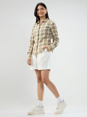 Women Spykar Green Check Regular Fit Shirt