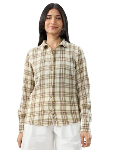 Women Spykar Green Check Regular Fit Shirt