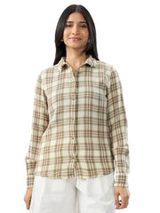 Women Spykar Green Check Regular Fit Shirt