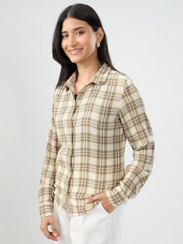 Women Spykar Green Check Regular Fit Shirt