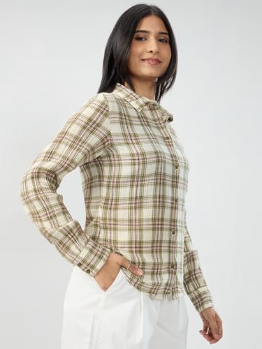 Women Spykar Green Check Regular Fit Shirt