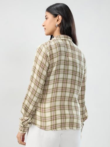 Women Spykar Green Check Regular Fit Shirt