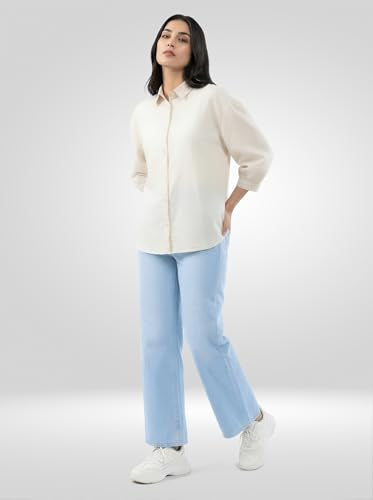 Women Spykar White Solid Regular Fit Shirt