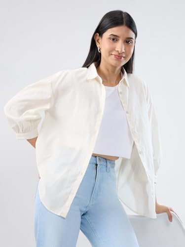 Women Spykar White Solid Regular Fit Shirt