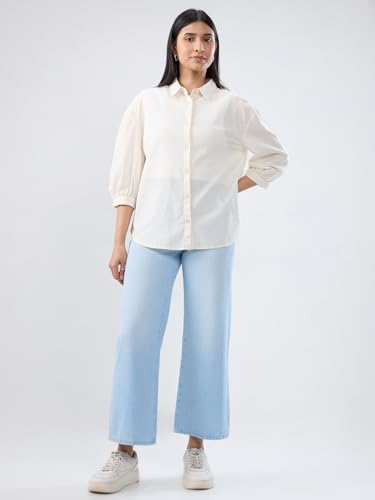 Women Spykar White Solid Regular Fit Shirt