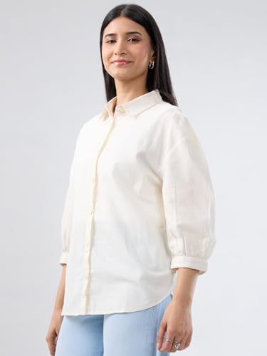 Women Spykar White Solid Regular Fit Shirt