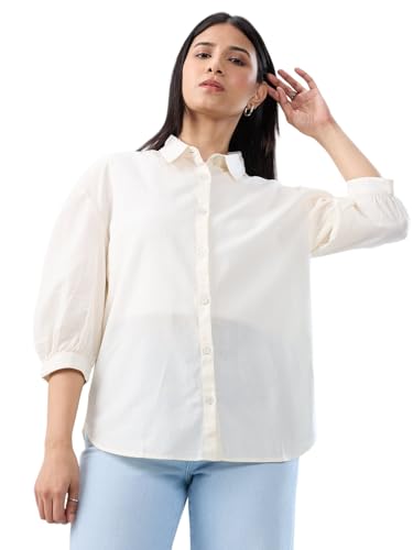 Women Spykar White Solid Regular Fit Shirt