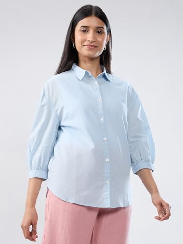 Women Spykar Blue Solid Regular Fit Shirt