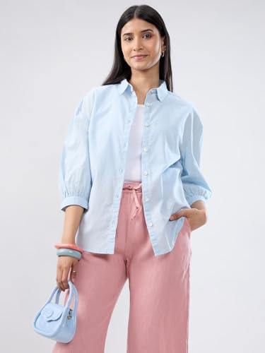 Women Spykar Blue Solid Regular Fit Shirt