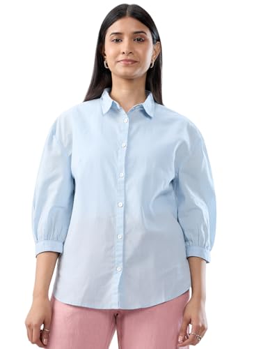 Women Spykar Blue Solid Regular Fit Shirt