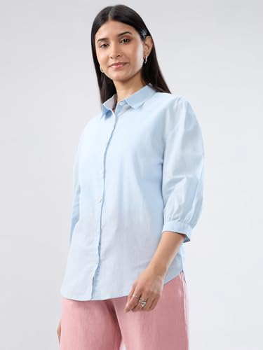 Women Spykar Blue Solid Regular Fit Shirt