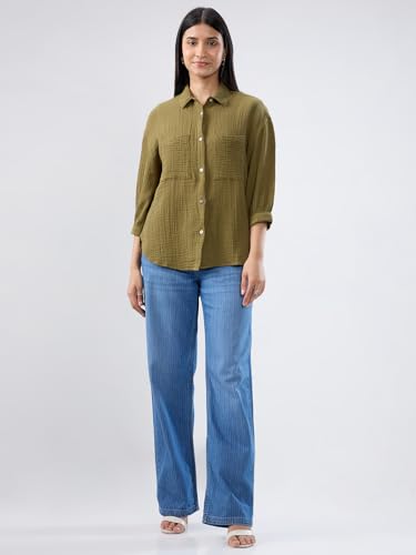 Women Spykar Green Solid Regular Fit Shirt