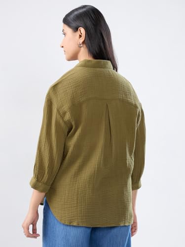 Women Spykar Green Solid Regular Fit Shirt