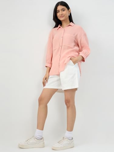 Women Spykar Pink Solid Regular Fit Shirt
