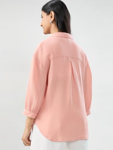 Women Spykar Pink Solid Regular Fit Shirt
