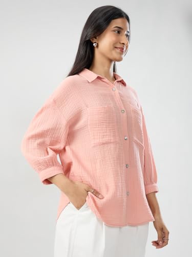 Women Spykar Pink Solid Regular Fit Shirt