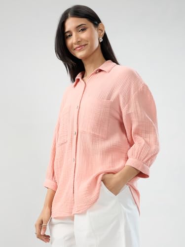 Women Spykar Pink Solid Regular Fit Shirt