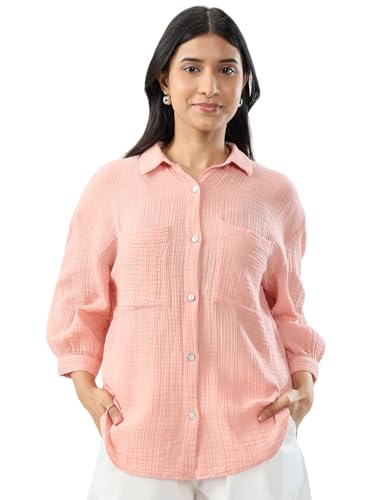 Women Spykar Pink Solid Regular Fit Shirt