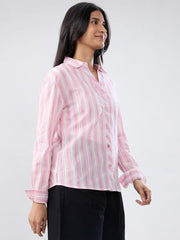 Women Spykar Pink Stripe Regular Fit Shirt