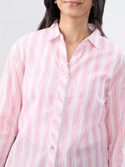 Women Spykar Pink Stripe Regular Fit Shirt