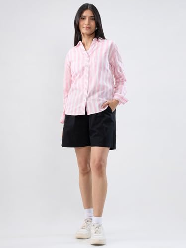 Women Spykar Pink Stripe Regular Fit Shirt