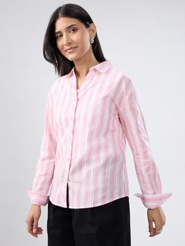 Women Spykar Pink Stripe Regular Fit Shirt
