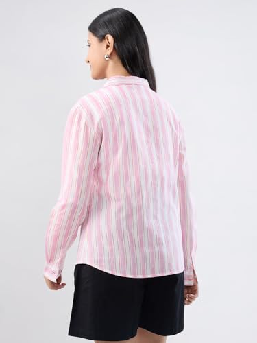 Women Spykar Pink Stripe Regular Fit Shirt