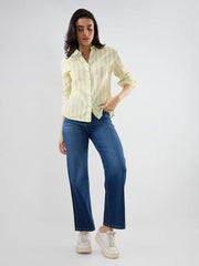 Spykar Yellow Solid Regular Fit Shirts for Women