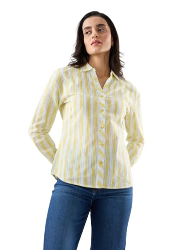 Spykar Yellow Solid Regular Fit Shirts for Women