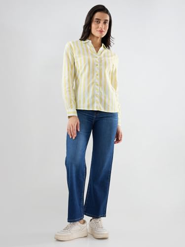 Spykar Yellow Solid Regular Fit Shirts for Women