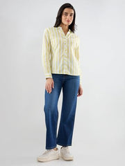 Spykar Yellow Solid Regular Fit Shirts for Women