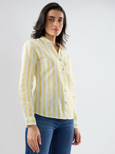 Spykar Yellow Solid Regular Fit Shirts for Women