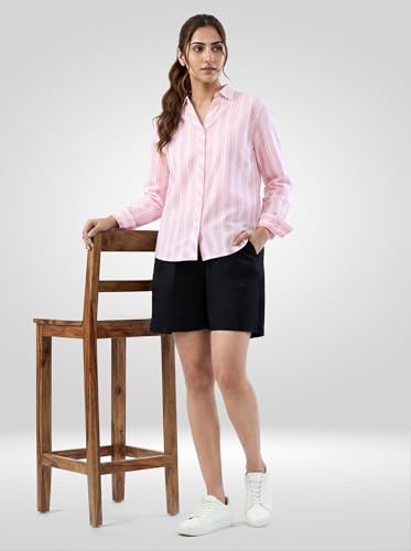 Women Spykar Pink Stripe Regular Fit Shirt