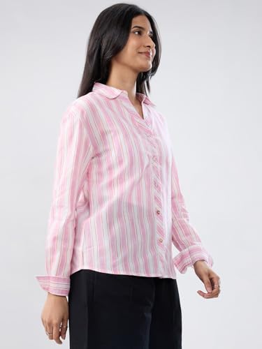 Women Spykar Pink Stripe Regular Fit Shirt