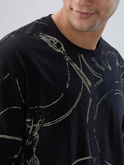 Men Spykar Black Print Relaxed Fit T-Shirt
