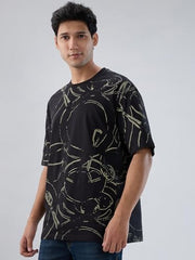 Men Spykar Black Print Relaxed Fit T-Shirt