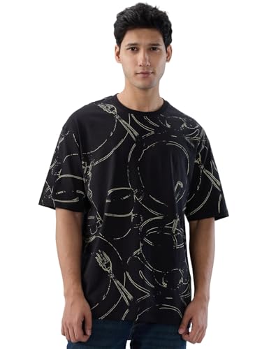 Men Spykar Black Print Relaxed Fit T-Shirt