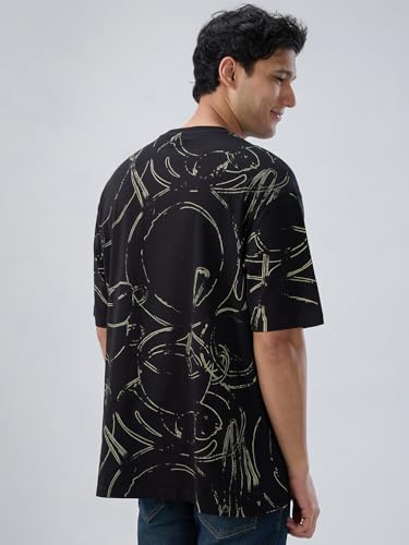 Men Spykar Black Print Relaxed Fit T-Shirt