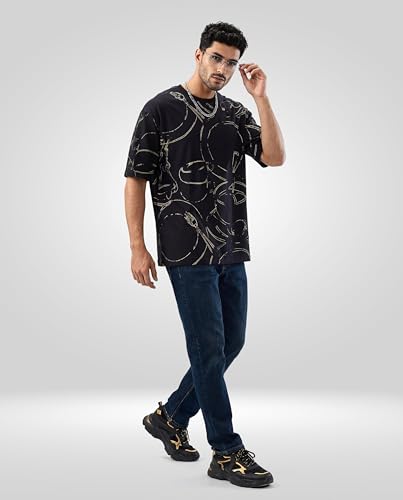 Men Spykar Black Print Relaxed Fit T-Shirt