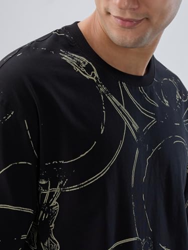 Men Spykar Black Print Relaxed Fit T-Shirt