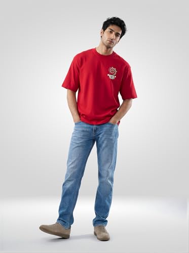 Spykar Men Red Graphic Relaxed Fit T-Shirt