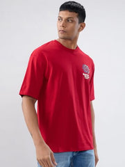 Spykar Men Red Graphic Relaxed Fit T-Shirt