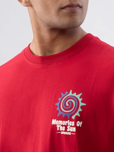 Spykar Men Red Graphic Relaxed Fit T-Shirt