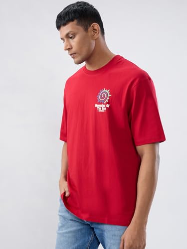 Spykar Men Red Graphic Relaxed Fit T-Shirt