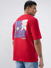 Spykar Men Red Graphic Relaxed Fit T-Shirt