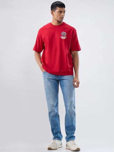 Spykar Men Red Graphic Relaxed Fit T-Shirt